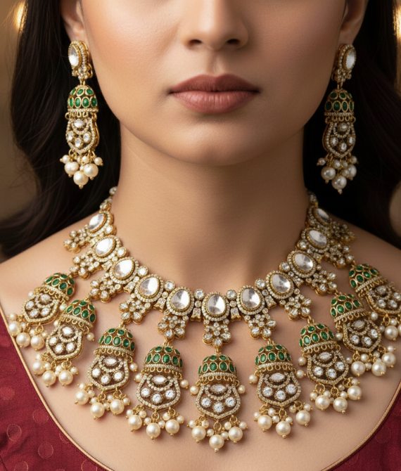 Green polki necklace set